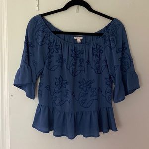 Blue lace floral off-shoulder top